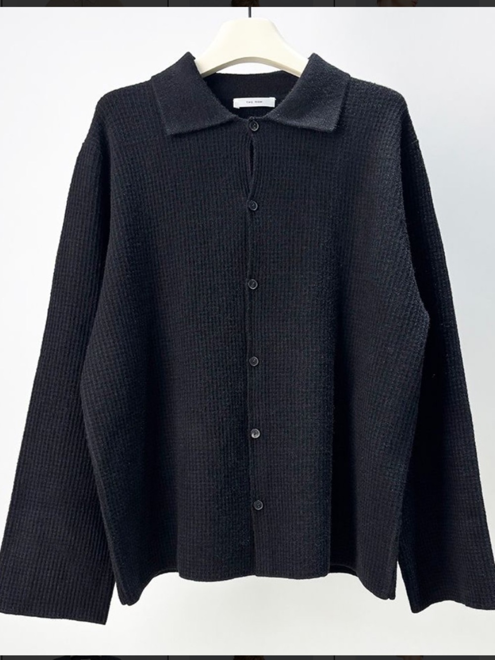 The Row Black Button-Front Collared Knit Cardigan